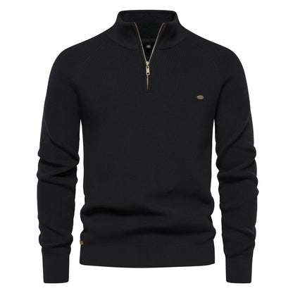 XAKXX 2025 Autumn and winter new men's Popularan size New sweater men's long-sleeved half-zipper stand-up collar solid color versatile casual trendy sweater