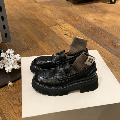 2025 Cowhide version~ Grape mother makes the same old horse leather, small gold coins, British style round head and one pedal of lazy loafers.