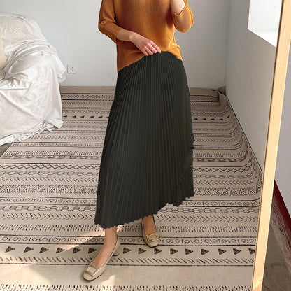 2025 hot-selling skirt medium and long spring and summer new irregular high-end temperament high-waisted pleated skirt long skirt a word