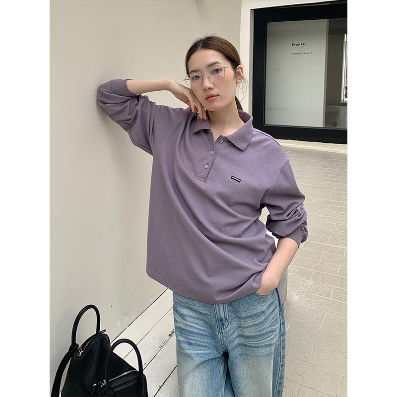 2025  Versatile Lapel POLO Shirt Women's 2025 Thirteen Lines Spring Korean Version Simple Casual Long Sleeve T-Shirt T270