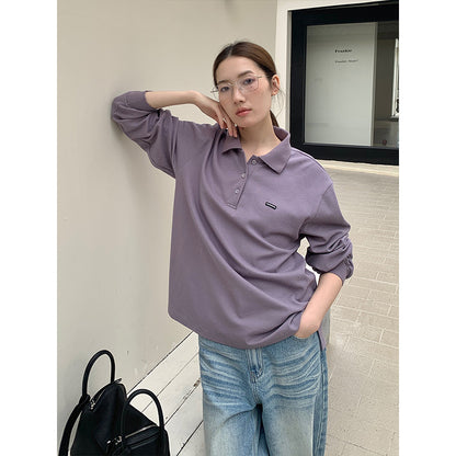 2025  Versatile Lapel POLO Shirt Women's 2025 Thirteen Lines Spring Korean Version Simple Casual Long Sleeve T-Shirt T270