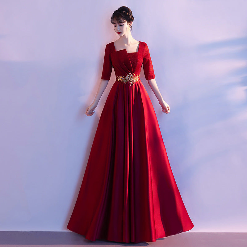 2025 Big choir performance dress women's long dress red adult host student red song solo recitation conductor evening dress