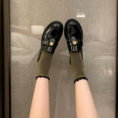 2025 Cowhide version~ Grape mother same  platform leather gold coin camellia loafers women's small leather shoes single shoes