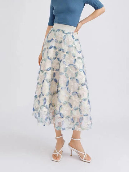 2025 2023 new spring atmosphere three-dimensional flower bead gauze skirt women's spring and autumn mesh skirt long skirt