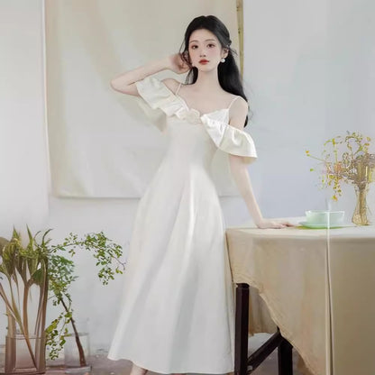 2025 license small white dress milk wear with spring skirt women's autumn white dress women's high-end temperament women's clothing