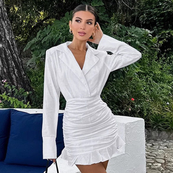 XAKXX 2025 spring new product white cotton and linen slim and thin ruffle edge dress, 2025 fashion cross-border wholesale short skirt