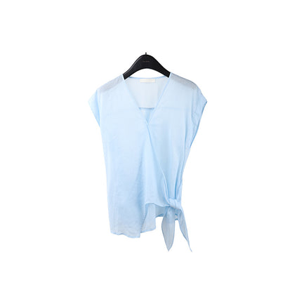 2025  Ramie Tencel Cross Design Sense Shirt 2025 Thirteen Lines Summer New Shirt Women's T5059X