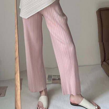 2025 wide-leg pants women's summer new high-waisted versatile elastic waist loose commuter straight pants pleated casual pants