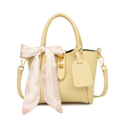 XAKXX 2025 New Fashion Silk Scarf Portable Bucket Bag Women's Bag High-end Litchi Pattern One Shoulder Crossbody Simple Mother and Child Bag