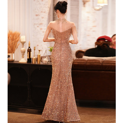 Evening dress women's 2025 new annual meeting fishtail banquet elegant temperament socialite host dignified atmospheric dress