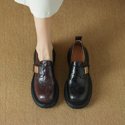 2025 Sheepskin version~ popular new retro British round head platform loafers hand-scratched sheepskin one-pedal single shoes women