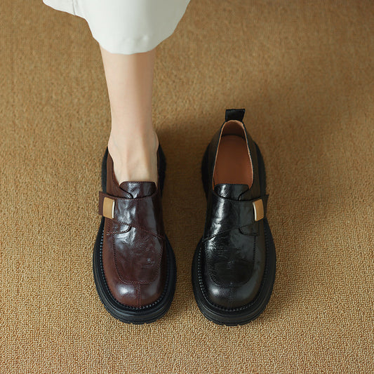 2025 Sheepskin version~ popular new retro British round head platform loafers hand-scratched sheepskin one-pedal single shoes women