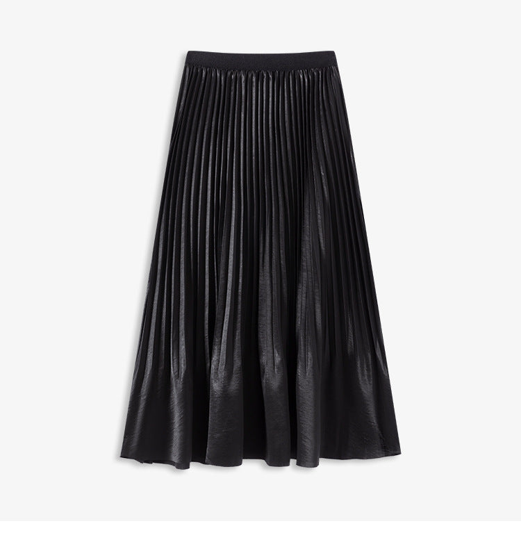 2025 pearlescent pleated skirt women's spring and summer elastic waist medium and long pleats