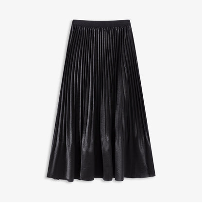 2025 pearlescent pleated skirt women's spring and summer elastic waist medium and long pleats