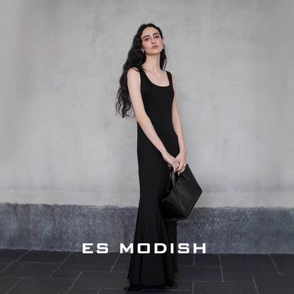 2025 ES MODISH Spring New Sexy Square Neck Slim Hip Wrap Fish Tail Suspender Dress Celebrity Style Long Dress Women