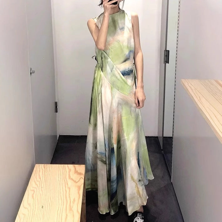 2025 Spring niche cold wind Korean version design sense irregular skirt lace-up dress