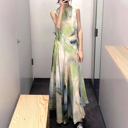 2025 Spring niche cold wind Korean version design sense irregular skirt lace-up dress