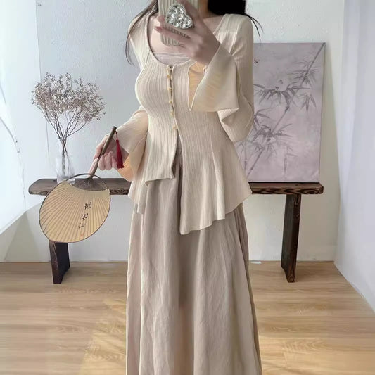 2025 New Chinese top women's design cool wind cardigan zen style suit skirt