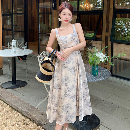 2025 Stunning Slim Skirt Premium Design  Print Temperament Muse Sleeveless Long Dress Suspender Dress