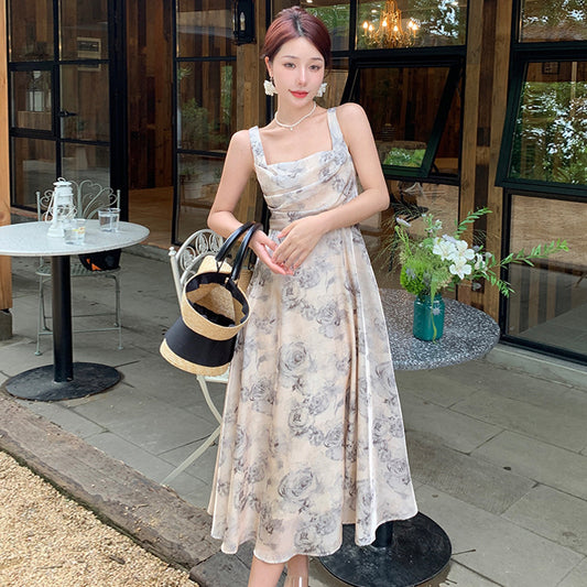2025 Stunning Slim Skirt Premium Design  Print Temperament Muse Sleeveless Long Dress Suspender Dress