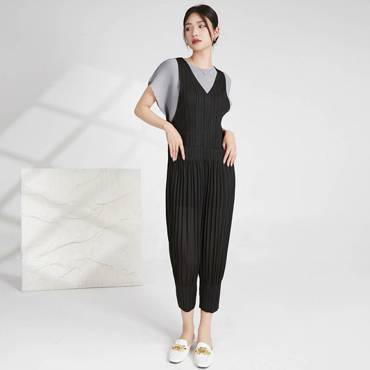 2025 counter jumpsuit women's high-end fashion loose casual zipper spring and summer versatile pleated overalls Popular style