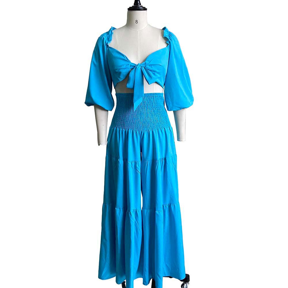 2025 D220  popular summer chest wrap strap top wide leg pants large size 2025 two-piece set casual New set