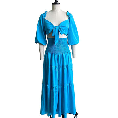 2025 D220  popular summer chest wrap strap top wide leg pants large size 2025 two-piece set casual New set