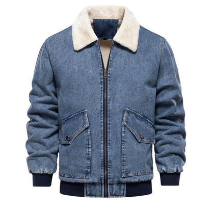 XAKXX 2025 Autumn and winter new velvet denim jacket New casual washed men's denim top thickened men's cotton jacket