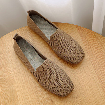 xakxx Spring and Autumn New plus Size Woven Pumps Women's Flying Woven Flat Square Toe Cloth Shoes Knitted Soft Bottom Pregnant Women One-Suit Skirt