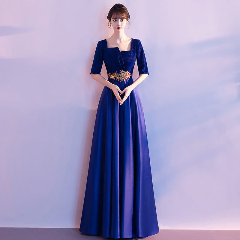 2025 Big choir performance dress women's long dress red adult host student red song solo recitation conductor evening dress