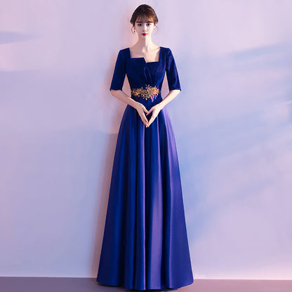 2025 Big choir performance dress women's long dress red adult host student red song solo recitation conductor evening dress