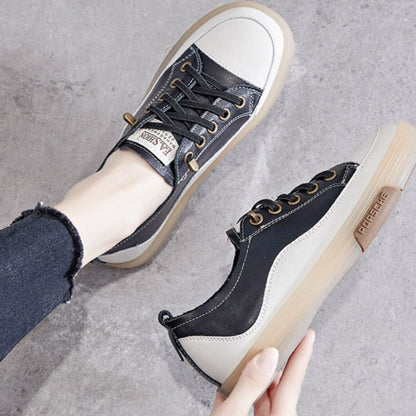 xakxx Top Layer Cowhide Gum-Rubber Outsole Flat Casual Women's Sports Casual White Women's Board Shoes