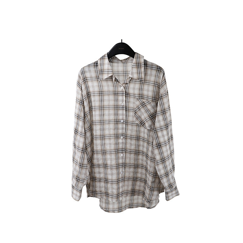 2025  plaid long-sleeved light and thin shirt 2025 thirteen lines summer new loose and versatile shirt T5023X