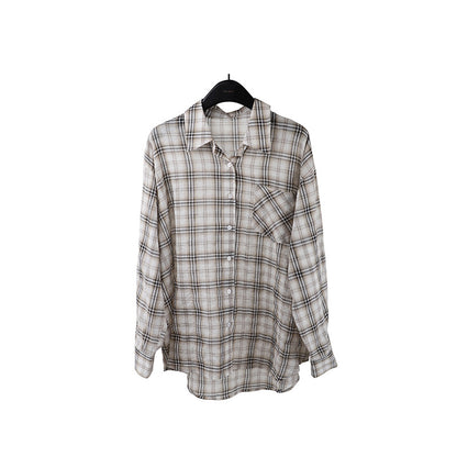 2025  plaid long-sleeved light and thin shirt 2025 thirteen lines summer new loose and versatile shirt T5023X