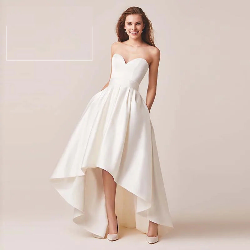 2025 Popular trade new ivory white evening dress bride simple temperament wedding dress banquet party princess dress spring