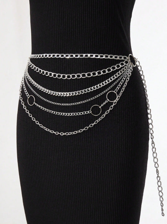 3394 2025 New new ring metal chain splicing multi-layer waist chain fashionable versatile waist chain waist jewelry body chain