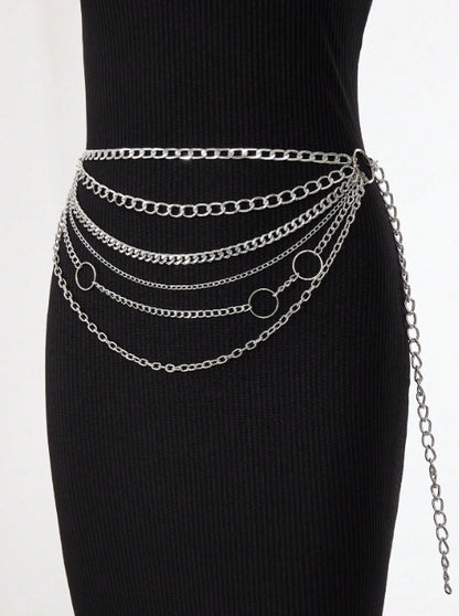 3394 2025 New new ring metal chain splicing multi-layer waist chain fashionable versatile waist chain waist jewelry body chain