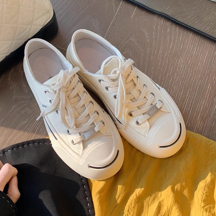 xakxx Summer New Classic round Head Thick Bottom Lace up Increased Slippers Two-Way Low-Top Jack Purcell Casual Canvas Sneakers for Women