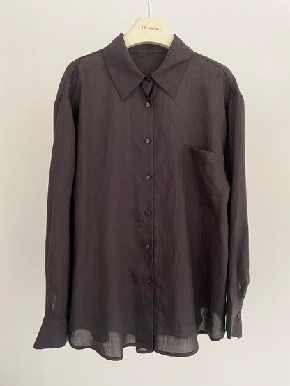 2025 ES MODISH spring new product niche rear split design basic version casual versatile shirt ramie shirt