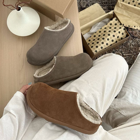 2025 Birkenstock shoes bag head fluffy slippers women's popular autumn and winter new warm outer wear non-slip Muller mop