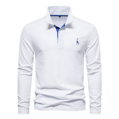 XAKXX 2025 popular Spring and Autumn New Lapel Men's Cotton POLO Shirt Fashion Casual Men's Deer Embroidery Long Sleeve Spot Wholesale