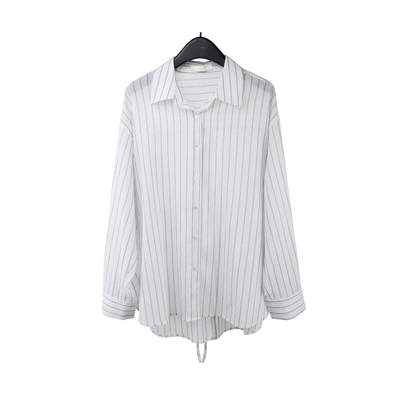 2025  Striped Sunscreen Shirt Women's 2025 Summer Thin Casual Loose Lazy Wind Long Sleeve Shirt T5051X