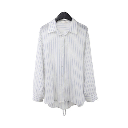 2025  Striped Sunscreen Shirt Women's 2025 Summer Thin Casual Loose Lazy Wind Long Sleeve Shirt T5051X