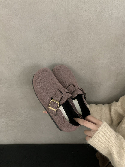 2025 Flat-bottomed niche Birkenstocks women's shoes popular new autumn and winter one-pedal Mori gray retro Birkenstocks single shoes