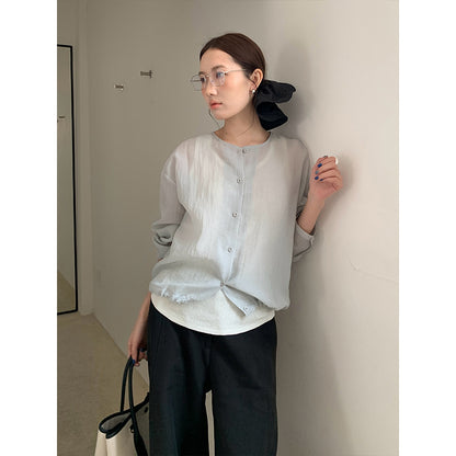 2025  light and thin sunscreen long-sleeved shirt 2025 thirteen lines summer new Korean simple versatile top T278