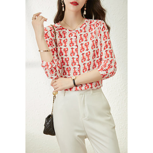 2025 Mulberry silk printed silk shirt, top  new women's design niche women's clothing, shirt summer