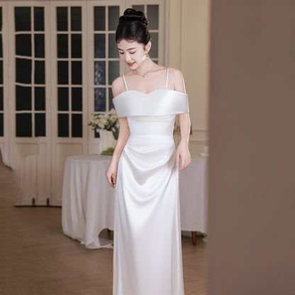 2025 White evening dress  new high-end engagement temperament fairy dress coming of age light luxury niche graduation