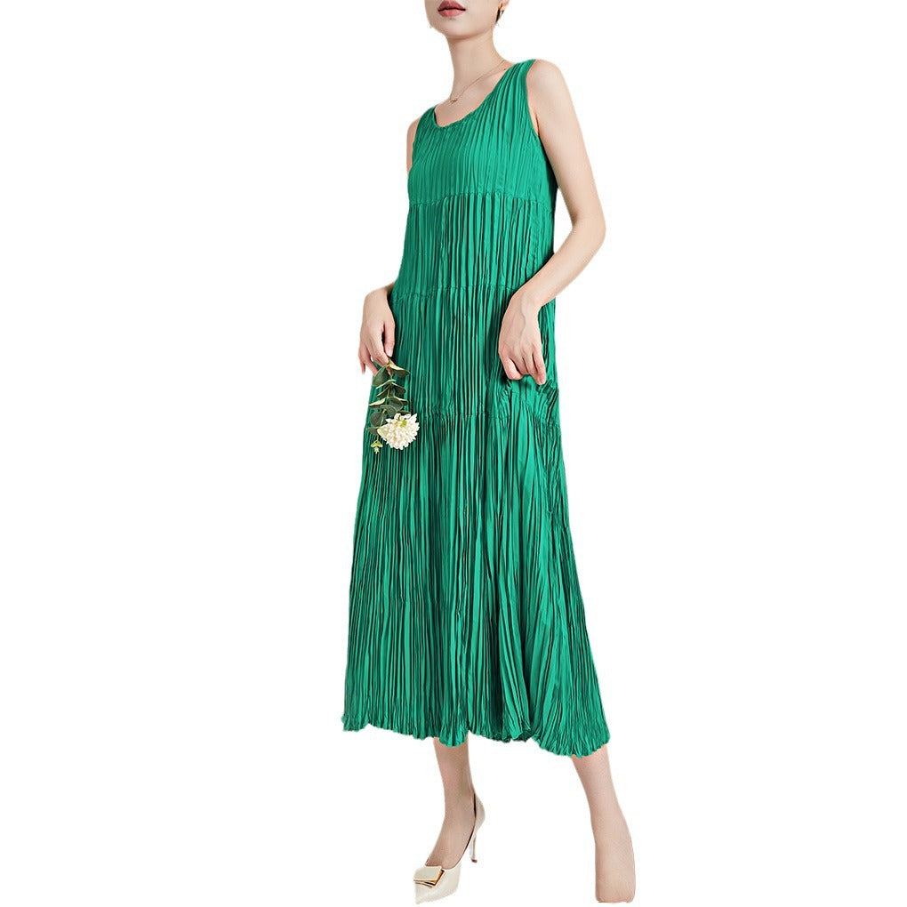2025 handmade pleated skirt summer women's suspender vest skirt high-end long dress Popular trade women's  dress