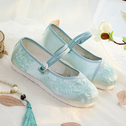 xakxx The Han-Style Clothing Shoes Women's Spring and Summer Old Beijing Cloth Shoes Flat Zen Embroidered Shoes Low Heel Ethnic Style Tea Artist Work Shoes