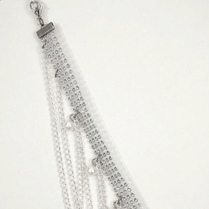 2025 3423  waist chain personalized pearl pendant rhinestone connected multi-layer wave fringed chain waist chain waist
